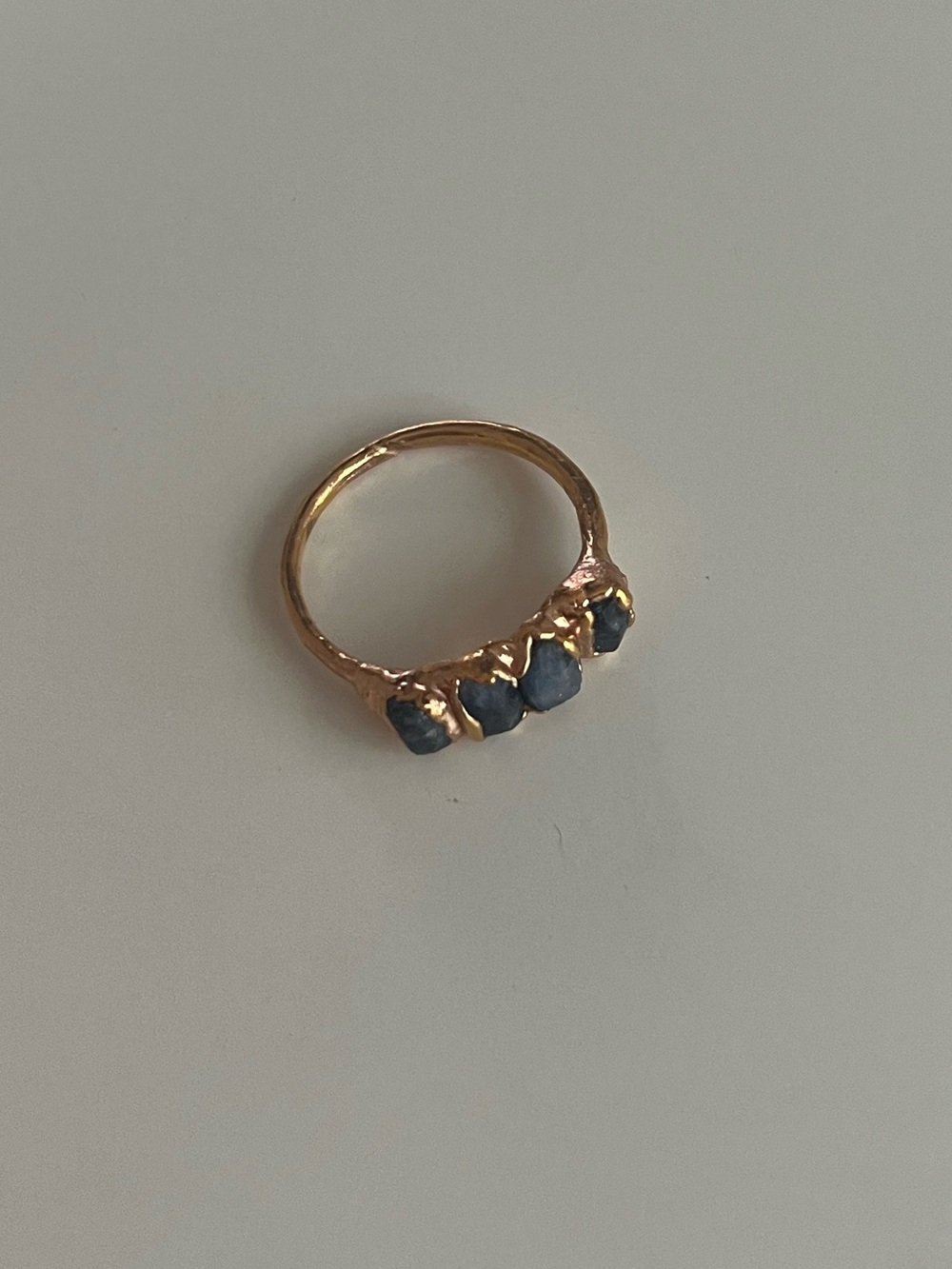 Gold Ring with Raw Blue Sapphire Stone Cluster - Women Jewelry